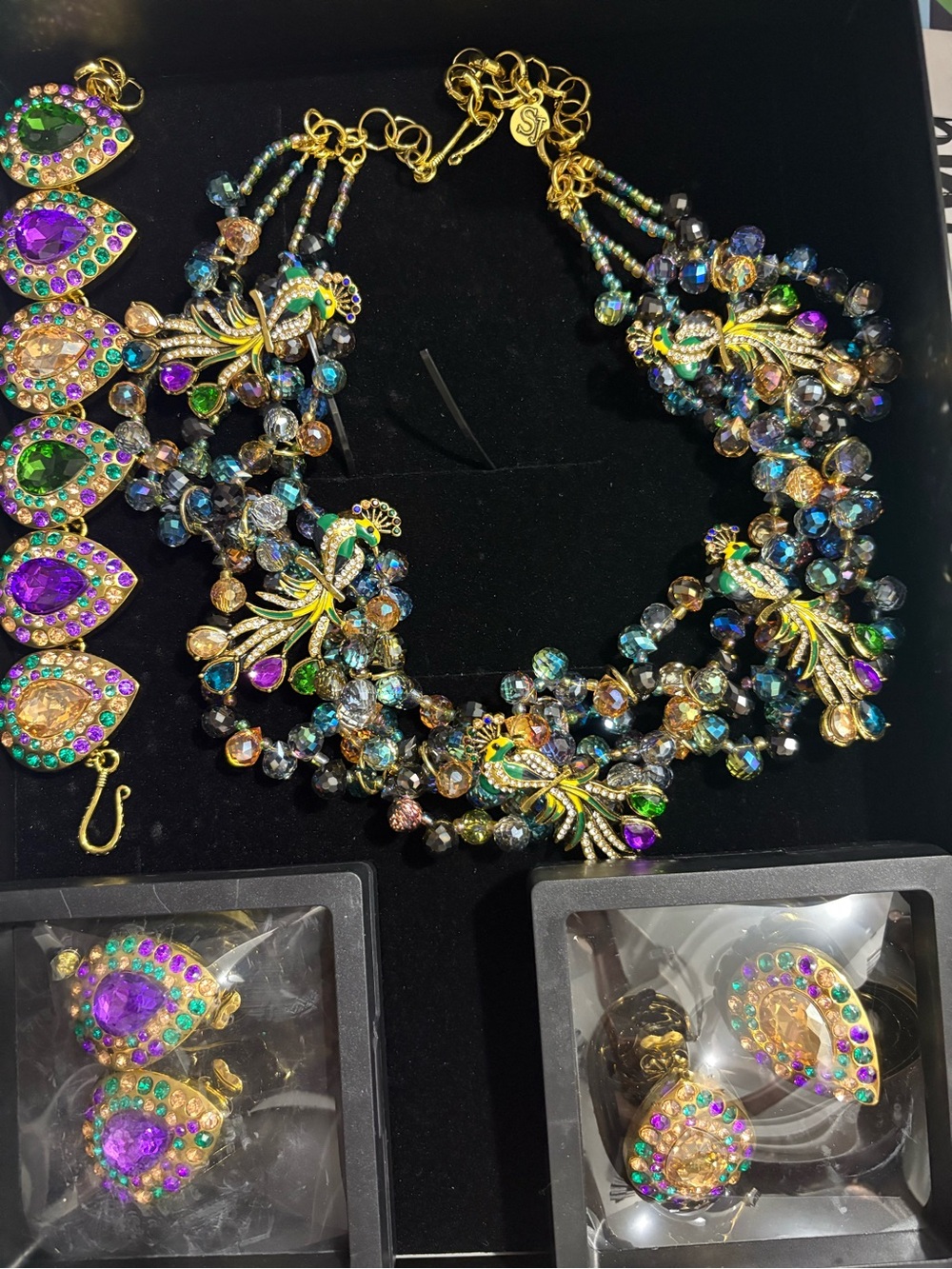 Sassy Jones Gold-Tone Necklace Set with Green, Purple, Blue & Amber Crystals